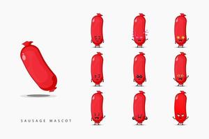 Conjunto de design de mascote de salsicha fofa vetor