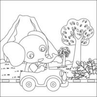 fofa pequeno animal dirigindo uma carro ir para floresta engraçado animal desenho animado, na moda crianças gráfico com linha arte Projeto mão desenhando esboço vetor ilustração para adulto e crianças coloração livro.