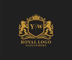 modelo de logotipo de luxo real de leão de letra yw inicial em arte vetorial para restaurante, realeza, boutique, café, hotel, heráldica, joias, moda e outras ilustrações vetoriais. vetor