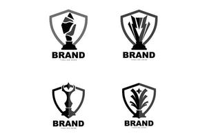 design de logotipo de troféu, vetor de troféu de campeonato vencedor do prêmio, marca de sucesso