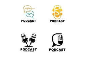 logotipo do podcast, vetor, fone de ouvido e bate-papo, design simples de microfone vintage vetor