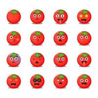 conjunto de tomates fofos com emoticons vetor