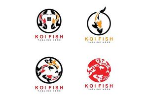 design de logotipo de peixe koi, vetor de peixe ornamental chinês de sorte e triunfo, ícone de peixe dourado da marca da empresa