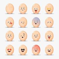 conjunto de ovos de galinha fofos com emoticons vetor