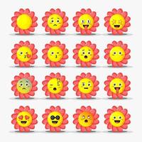 conjunto de flores fofas com emoticons vetor