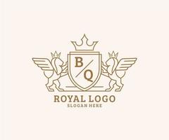 inicial bq carta leão real luxo heráldico, crista logotipo modelo dentro vetor arte para restaurante, realeza, butique, cafeteria, hotel, heráldico, joia, moda e de outros vetor ilustração.