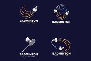 logotipo de badminton, vetor de jogo esportivo com raquete de peteca, design de ramo esportivo, ícone de modelo