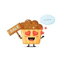 Mascote de muffins fofos com o sinal de vendas vetor