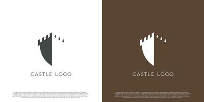 escudo castelo logotipo Projeto ilustração. silhueta castelo escudo torre tijolo guilda reino reino. simples medieval construção vintage ícone modelo. perfeito para rede ou aplicativo ícones. vetor