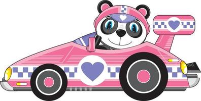 desenho animado panda Urso corrida motorista dentro coração Esportes carro vetor