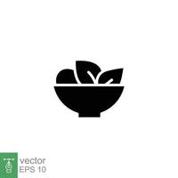 salada ícone. simples sólido estilo. orgânico Comida dentro tigela, saúde, vegetais, placa, restaurante conceito. Preto silhueta, glifo símbolo. vetor ilustração isolado em branco fundo. eps 10.