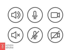 palestrante, microfone e vídeo Câmera linha ícone definir. simples esboço estilo para vídeo conferência, webinar e vídeo bater papo. microfone, áudio, som, mudo, fora conceito. vetor isolado, editável acidente vascular encefálico eps 10.