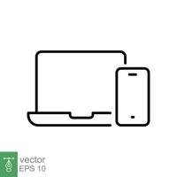 computador portátil e Móvel telefone linha ícone. simples esboço estilo. Área de Trabalho, dispositivo, tela, mostrar, Smartphone, responsivo conceito. vetor ilustração isolado em branco fundo. eps 10.