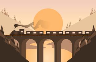 Vetor de ilustração plana de paisagem locomotiva