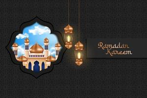 Ramadã fundo com mesquita e lanternas vetor