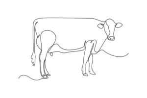 contínuo uma linha desenhando uma vaca é girando para a certo . animais conceito solteiro linha desenhar Projeto gráfico vetor ilustração