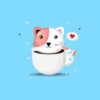 gato fofo em uma xícara de café vetor