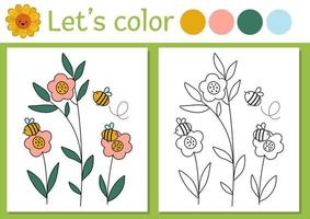 em a Fazenda coloração página para crianças com abelhas e flores vetor rural país esboço ilustração com fofa querida insetos. cor livro para crianças com colori exemplo. desenhando Habilidades imprimível