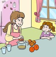 mãe e filha dentro a cozinha desenho animado vetor