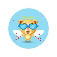 urso anjo fofo usando óculos amor vetor