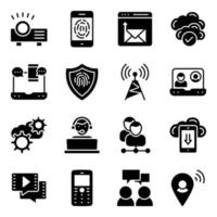 pacote de ícones sólidos de tecnologia de comunicação vetor