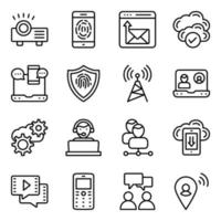 pacote de ícones lineares de tecnologia de comunicação vetor