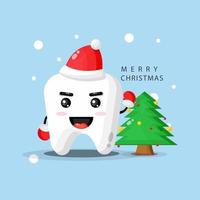 dente de mascote fofo feliz em comemorar o dia de natal vetor