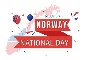 Noruega nacional dia em pode 17 ilustração com bandeira norueguês e feriado celebração dentro plano desenho animado mão desenhado para aterrissagem página modelos vetor
