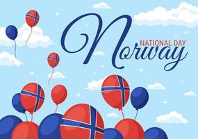 Noruega nacional dia em pode 17 ilustração com bandeira norueguês e feriado celebração dentro plano desenho animado mão desenhado para aterrissagem página modelos vetor