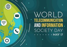 mundo telecomunicação e em formação sociedade dia em pode 17 ilustração com comunicações rede através terra globo dentro mão desenhado modelos vetor