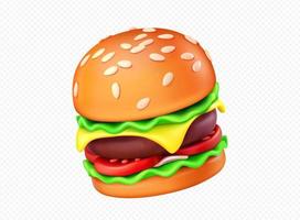 3d render fasfood hamburguer com queijo vetor ícone.