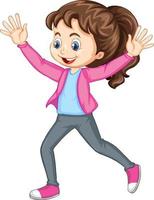 garota levantando as mãos dançando personagem de desenho animado isolado