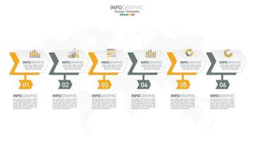 O vetor infográfico da linha do tempo com 6 etapas pode ser usado para o design da web do relatório anual do diagrama de layout do fluxo de trabalho.