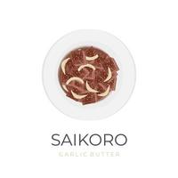 saikoro alho manteiga carne vetor ilustração logotipo servido em uma branco prato