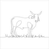 vaca com Relva dentro contínuo linha arte desenhando estilo. contínuo linha desenhando do gado com grama. vaca dentro abstrato e minimalista linear ícone. vetor ilustração