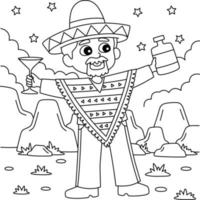 cinco de maionese mexicano homem bebendo coloração página vetor