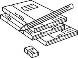 cadernos e lápis isolado coloração página vetor
