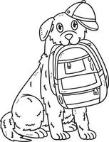 cachorro segurando escola saco isolado coloração página vetor