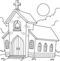 página para colorir da igreja cristã para crianças vetor