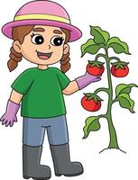 menina plantio legumes desenho animado colori clipart vetor