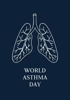 mundo asma dia cobrir modelo. vetor ilustração do pulmões em Sombrio fundo. bronquial asma consciência placa.