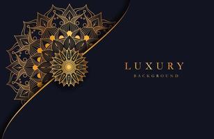 fundo luxuoso com ornamento de mandala islâmica dourada em superfície escura vetor