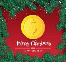Natal árvore ramo com decorativo ouro dólar símbolo. dólar placa Como Natal bugiganga suspensão em pinho galho vetor
