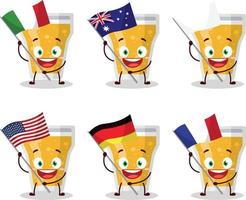 vidro do Cerveja desenho animado personagem trazer a bandeiras do vários países vetor