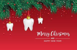 ícones de dentes brancos em forma de árvore de natal em um fundo vermelho. elementos do vetor para o ano novo. ilustração vetorial