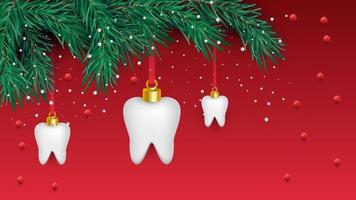 ícones de dentes brancos em forma de árvore de natal em um fundo vermelho. elementos do vetor para o ano novo. ilustração vetorial