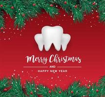 ícones de dentes brancos em forma de árvore de natal em um fundo vermelho. elementos do vetor para o ano novo. ilustração vetorial