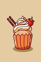 cupcake doce com ilustração de desenho de morango vetor