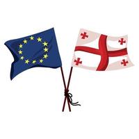 europeu União e geórgia bandeira cruzado e amarrado com uma fita juntos vetor ilustração em uma branco background.concept cooperação, amizade, União
