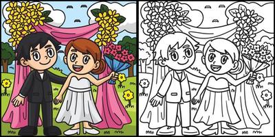 Casamento noivo e noiva coloração página ilustração vetor